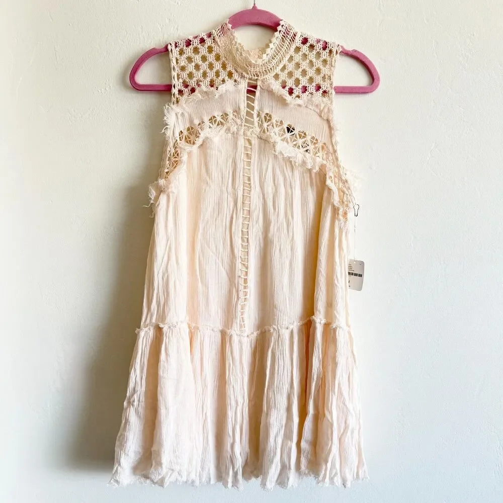 NWT with FLAW Free People FP One Ma Jolie Crochet Boho Mini Dress Size Medium